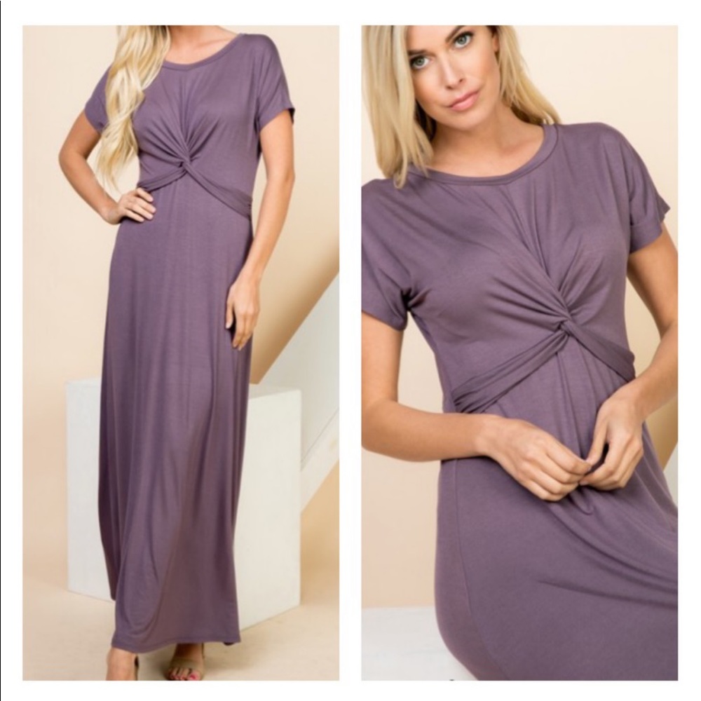 Dusty Lilac Short Sleeved Knotted Maxi Dress